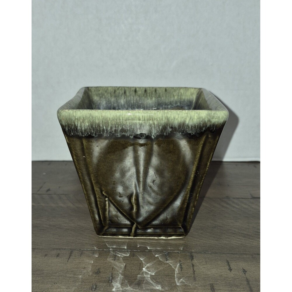 Hull USA A0 Green Drip Glaze 4.25" Planter Pot vtg pottery MCM